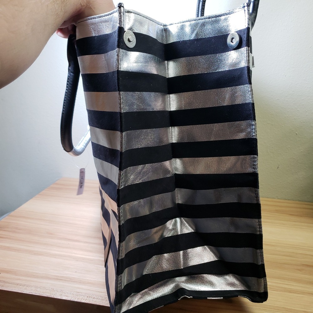 Victoria's Secret Black Silver Stripe Tote Bag Logo Front Weekender CarryAll NWT - Picture 9 of 13